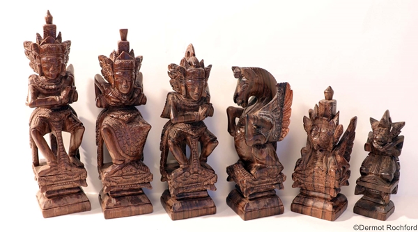 Very Large Vintage Balinese Carved Chess Set