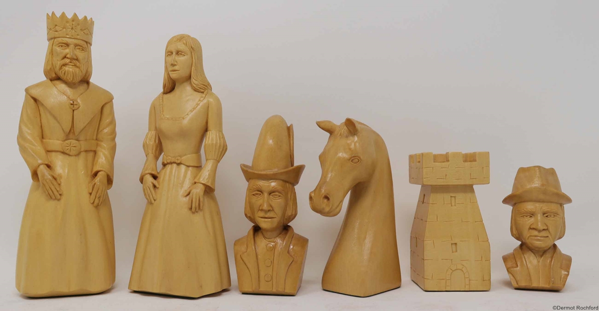 European Carved Wooden Figural Chess Set