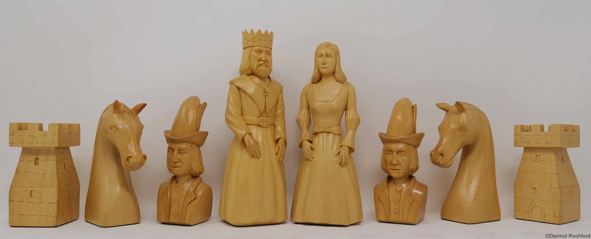 European Carved Wooden Figural Chess Set