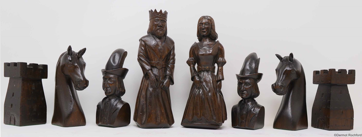 European Carved Wooden Figural Chess Set