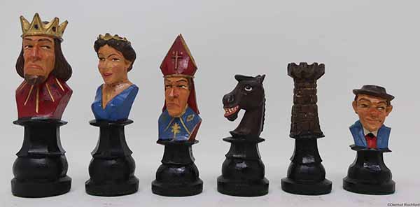 Antique Caricature Carved Chess Set