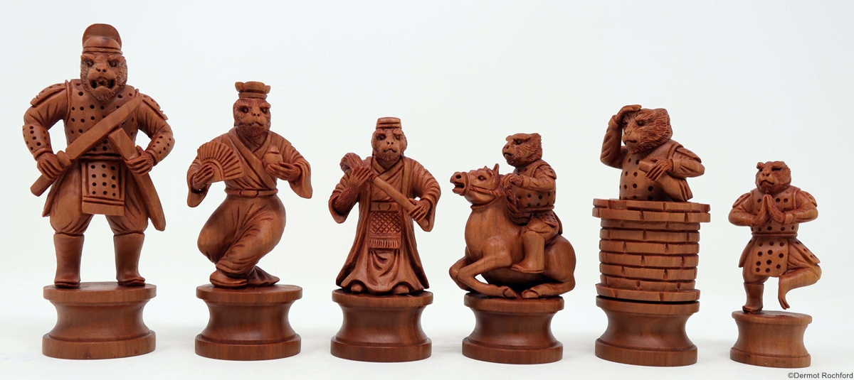 Antique Netsuke form warrior monkey Chess Set