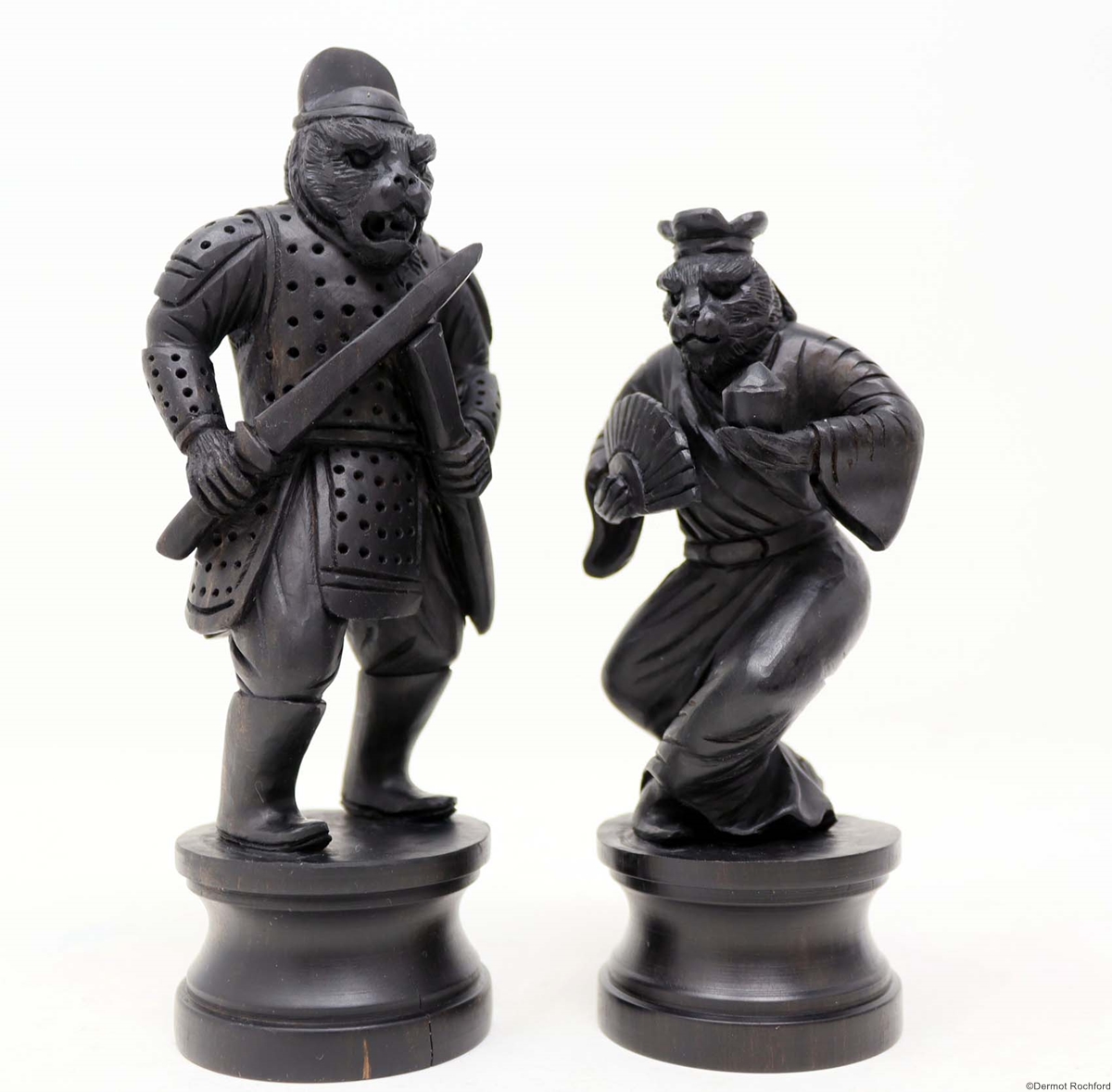 Antique Netsuke form warrior monkey Chess Set