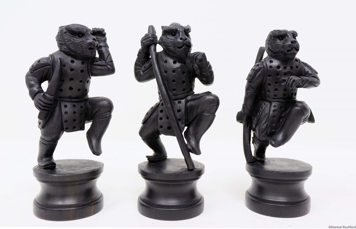 Antique Netsuke form warrior monkey Chess Set