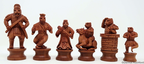 Commissioned Asian Netsuke form elaborate monkey chess set