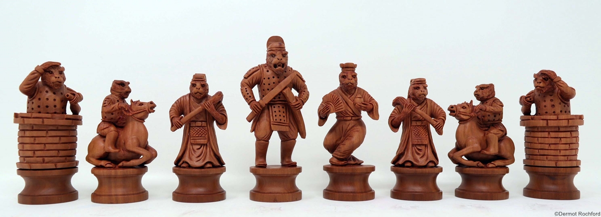 Antique Netsuke form warrior monkey Chess Set