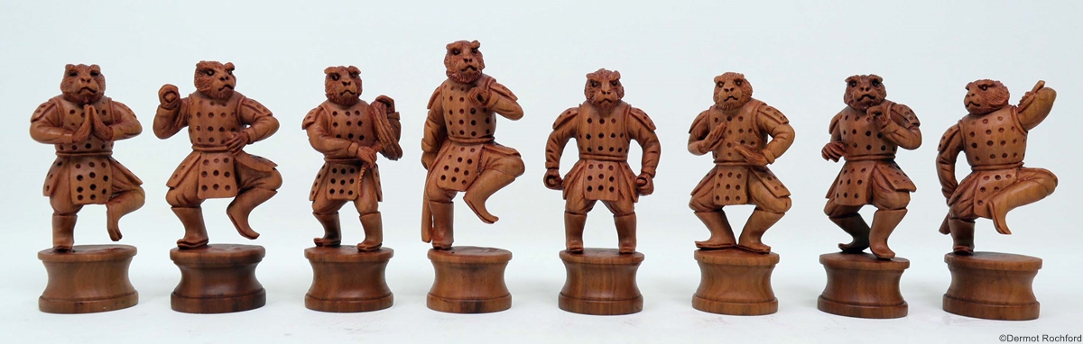 Antique Netsuke form warrior monkey Chess Set