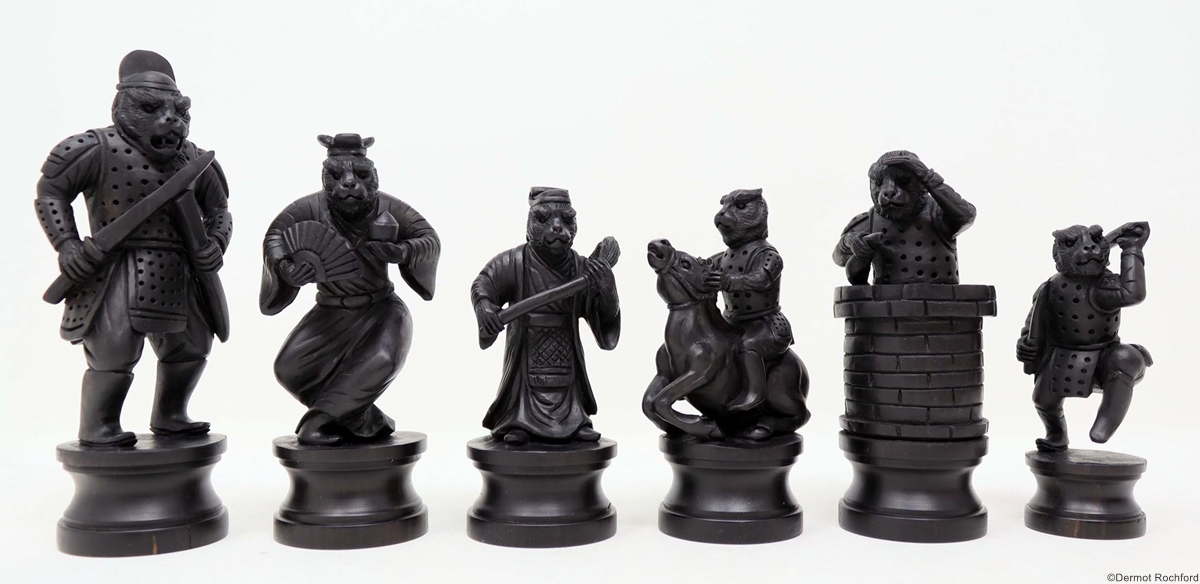 Antique Netsuke form warrior monkey Chess Set