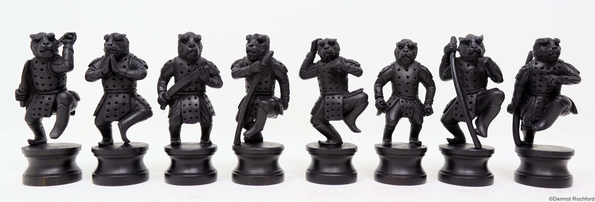 Antique Netsuke form warrior monkey Chess Set