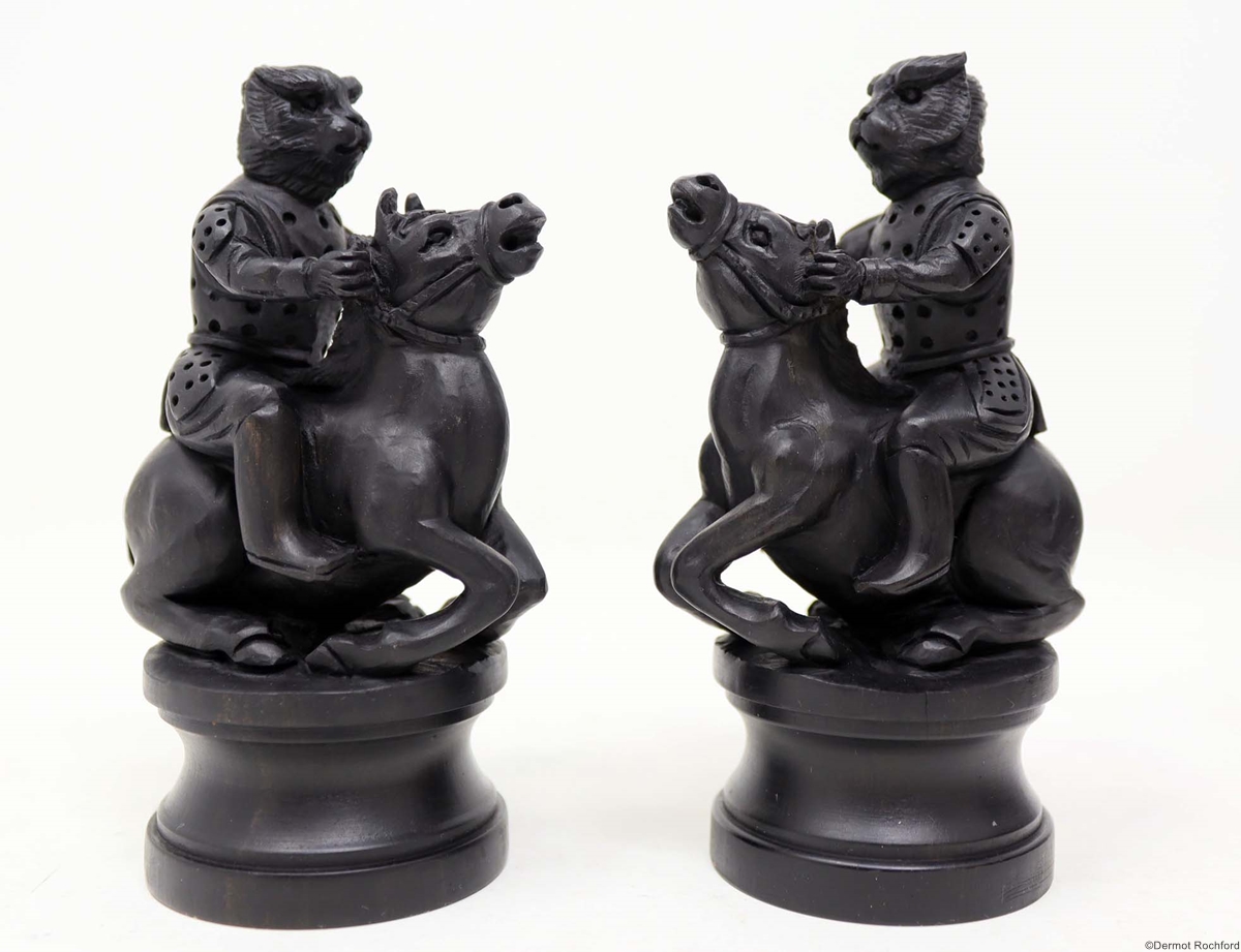 Antique Netsuke form warrior monkey Chess Set