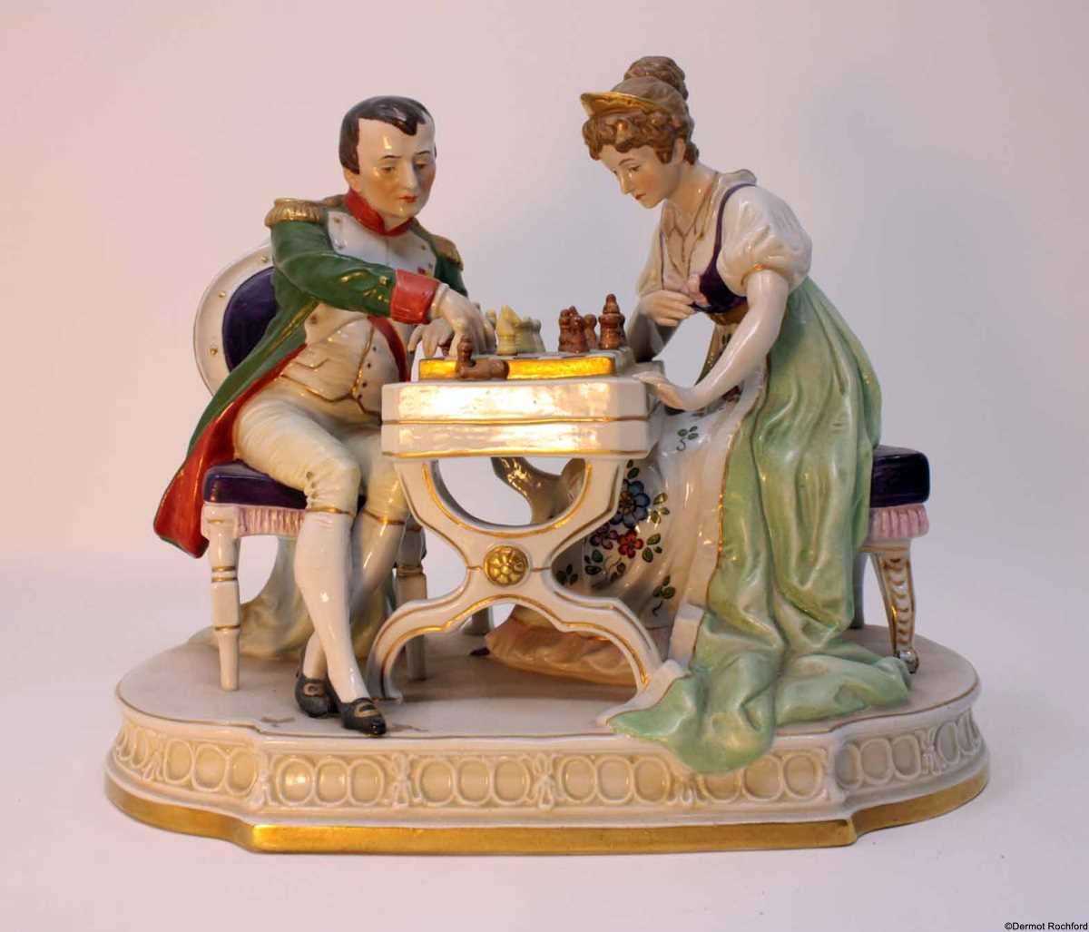 antique chess porcelain group