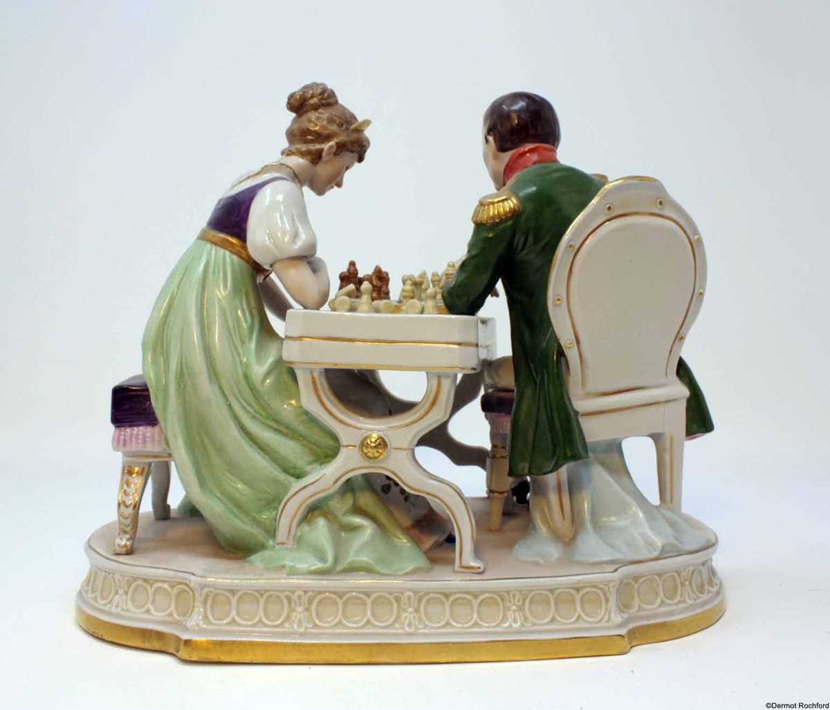 antique chess porcelain group